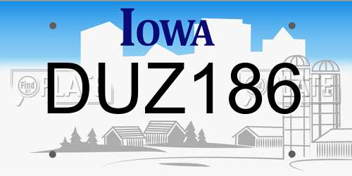 DUZ186 Iowa License Plate