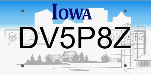 DV5P8Z Iowa License Plate