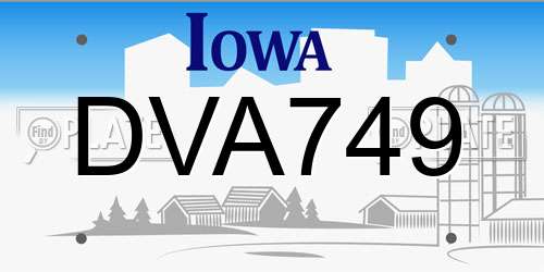 DVA749 Iowa License Plate