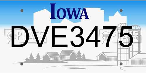 DVE3475 Iowa License Plate