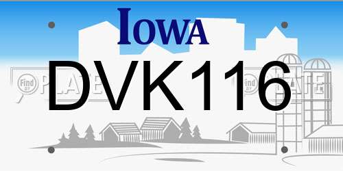 DVK116 Iowa License Plate