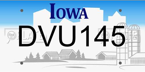 DVU145 Iowa License Plate