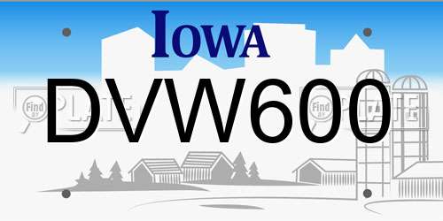 DVW600 Iowa License Plate