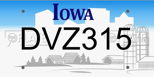 DVZ315 Iowa License Plate