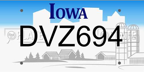 DVZ694 Iowa License Plate