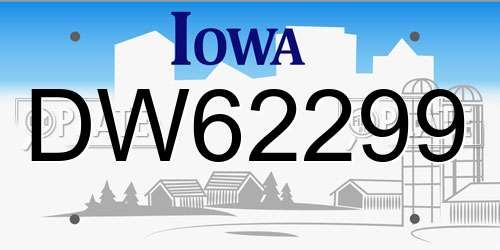 DW62299 Iowa License Plate