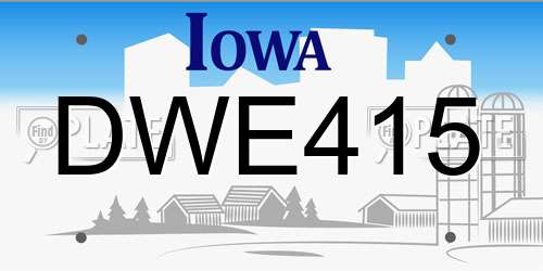 DWE415 Iowa License Plate