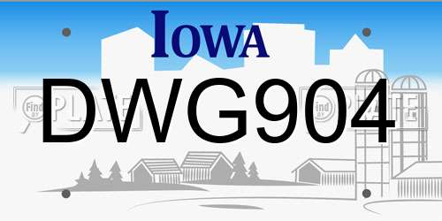 DWG904 Iowa License Plate