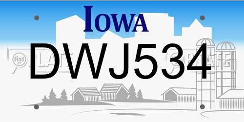 DWJ534 Iowa License Plate