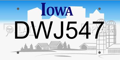 DWJ547 Iowa License Plate