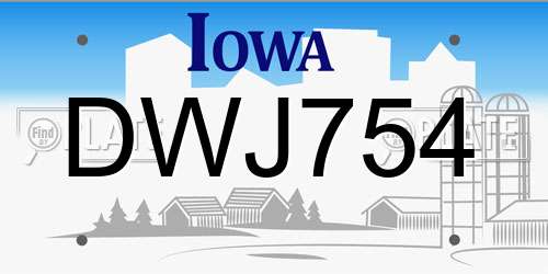 DWJ754 Iowa License Plate