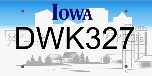 DWK327 Iowa License Plate