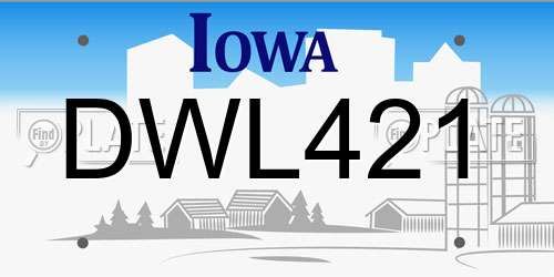 DWL421 Iowa License Plate