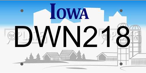 DWN218 Iowa License Plate