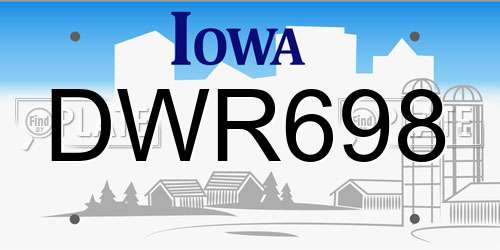 DWR698 Iowa License Plate