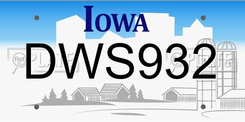 DWS932 Iowa License Plate