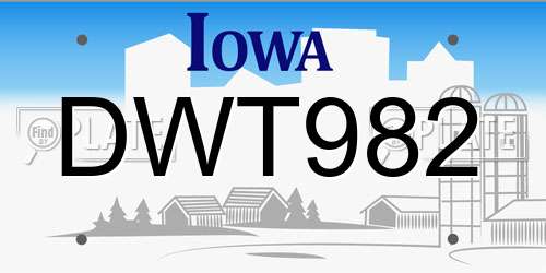 DWT982 Iowa License Plate