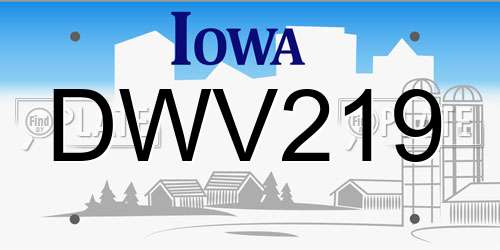 DWV219 Iowa License Plate