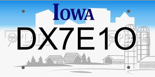 DX7E1O Iowa License Plate