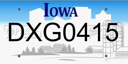 DXG0415 Iowa License Plate