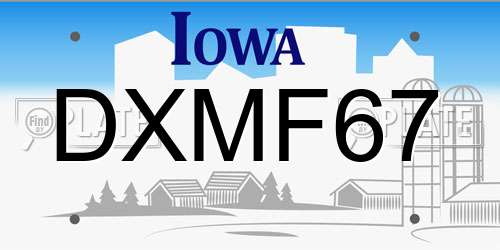 DXMF67 Iowa License Plate