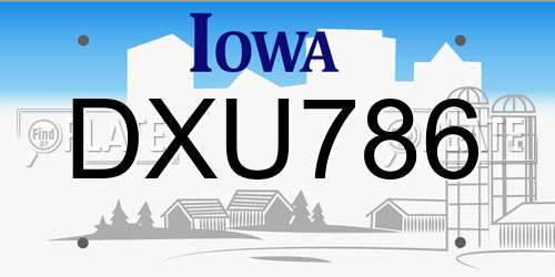DXU786 Iowa License Plate