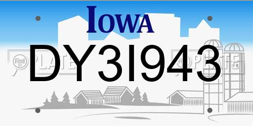 DY3I943 Iowa License Plate