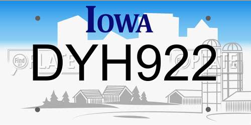 DYH922 Iowa License Plate