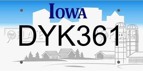 DYK361 Iowa License Plate