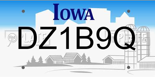 DZ1B9Q Iowa License Plate