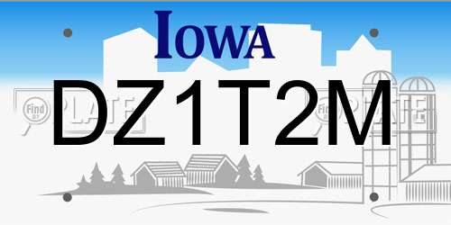 DZ1T2M Iowa License Plate