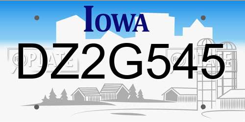 DZ2G545 Iowa License Plate