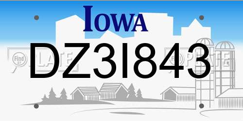 DZ3I843 Iowa License Plate