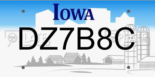 DZ7B8C Iowa License Plate