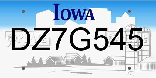 DZ7G545 Iowa License Plate