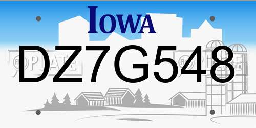 DZ7G548 Iowa License Plate