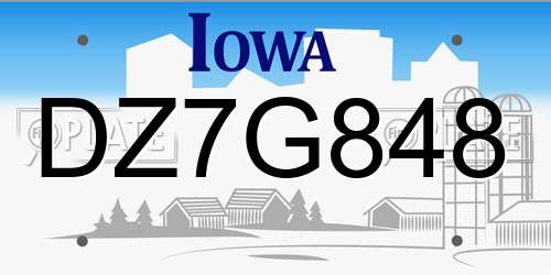 DZ7G848 Iowa License Plate