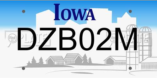 DZB02M Iowa License Plate