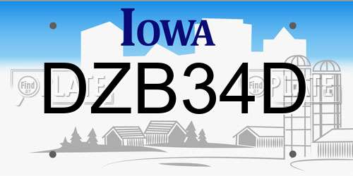 DZB34D Iowa License Plate