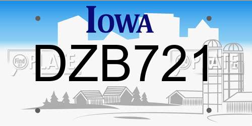 DZB721 Iowa License Plate