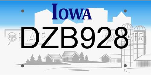 DZB928 Iowa License Plate