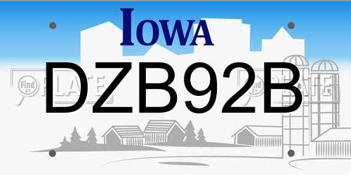 DZB92B Iowa License Plate