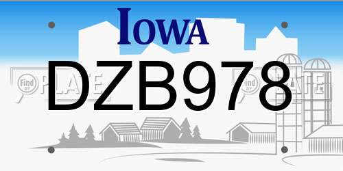 DZB978 Iowa License Plate