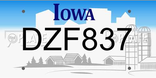 DZF837 Iowa License Plate