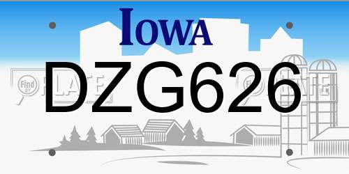 DZG626 Iowa License Plate