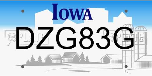 DZG83G Iowa License Plate