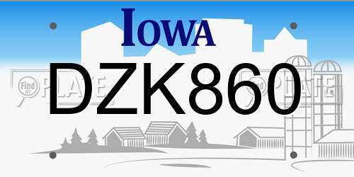 DZK860 Iowa License Plate