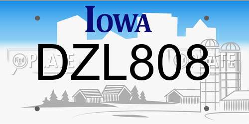 DZL808 Iowa License Plate