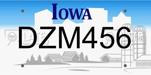 DZM456 Iowa License Plate