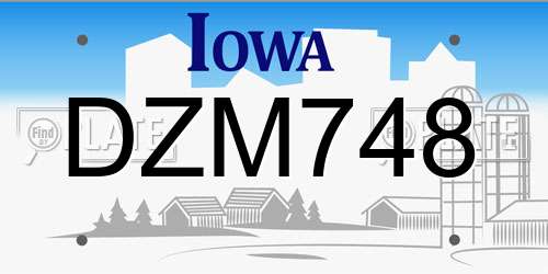 DZM748 Iowa License Plate